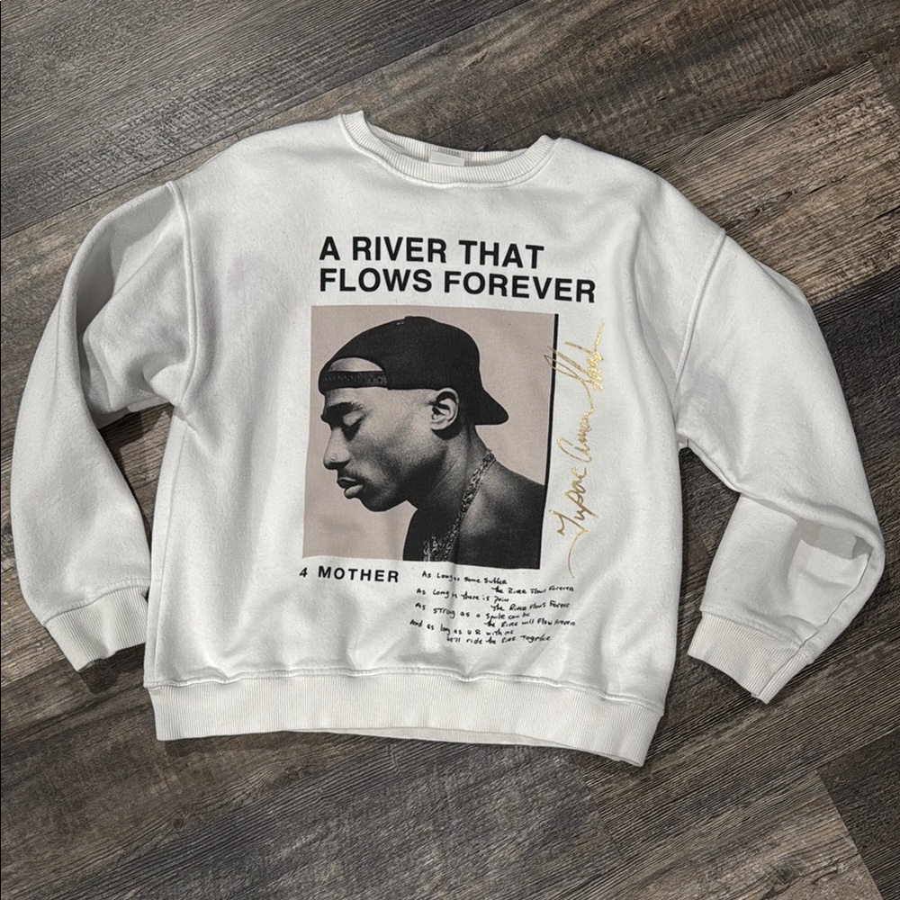 Zara 2pac White Graphic Sweater girls